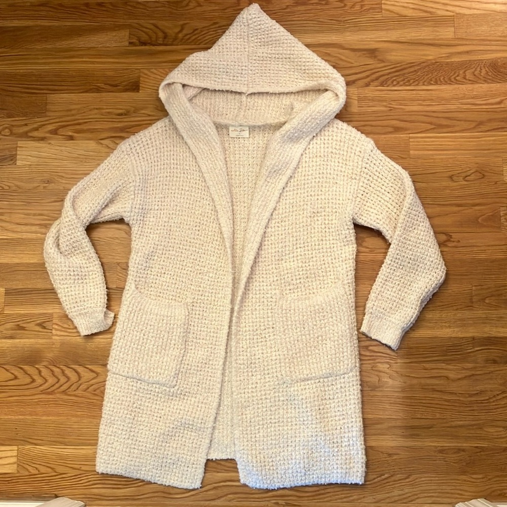 Allie Rose Small Hooded Offwhite long sweater coat